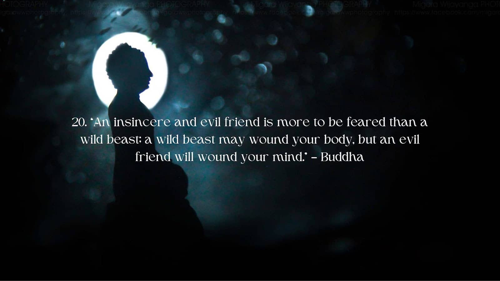 An insincere and evil friend is more to be feared than a wild beast: a wild beat may wound your body, but an evil friend will wound your mind. by Buddha