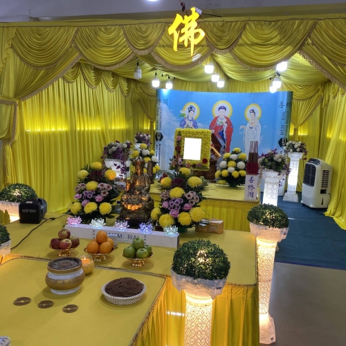 Buddhist Funeral Package with Buddha and Yellow backdrop