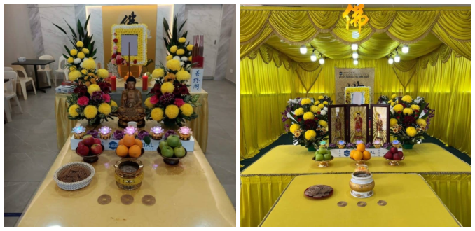 Buddhist funeral gallery showing beautifully decorated funeral.