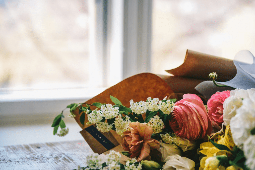 a bouquet of flowers placed on a table